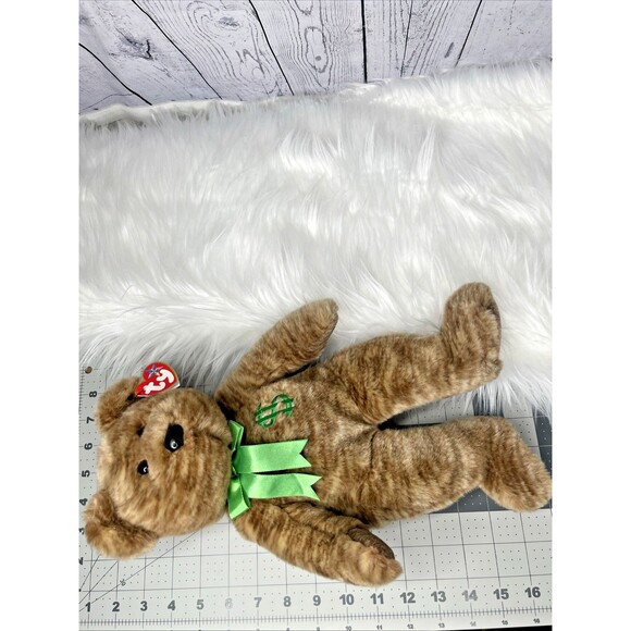 Ty Beanie Buddy 2002 Billionaire Brown Bear Dollar Sign Chest Weighted 14" - Picture 6 of 6